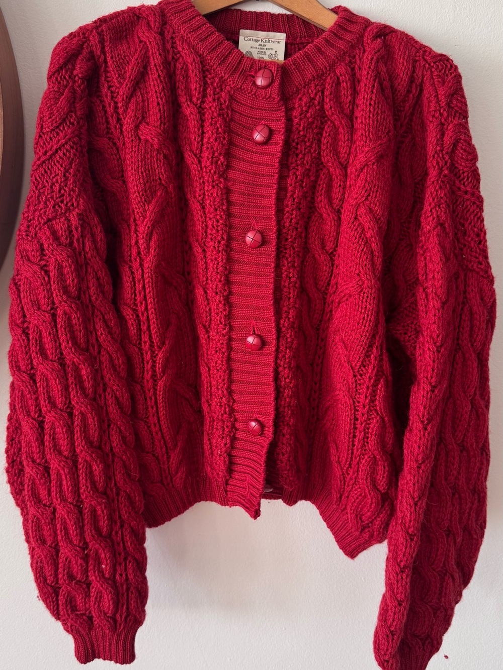 Aran Crafts Red Cable-Knit Button Cardigan